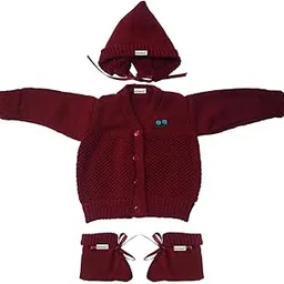 KIDSKA Winter Wear for Baby/Woolen Sweater for Babies New Born Baby Winter Woolen Sweater with Cap and Socks(Maroon, 2 to 6 Months) 3 Pcs Set-picture-19