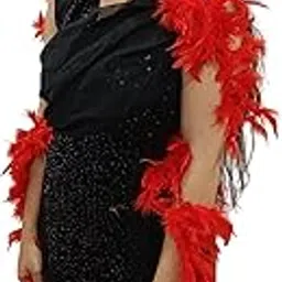 BookMyCostume Red Fluffy Feather Boa Stole | Soft Feathers Scarf Evening Dress Accessory for Girls | Perfect for Dance Accessory, Costume Parties & Stylish Feather Dress Look-picture-46