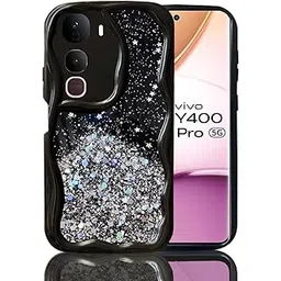 KC Back Cover for Vivo Y400 Pro 5G - 3D New Curly Wave Dry Fixed Starry Glitter Shockproof Bumper Soft Silicone Case with Camera Protection (Black)-picture-13