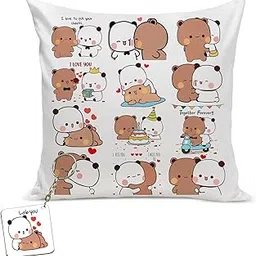 CRAFT MANIACS Bubu Dudu 16 * 16 Pillow with Fillers Inside & Free Wooden Keychain Best Friendship/Rakshabandhan Day Gift for Your Special Friend/Sibling (Type 28)-picture-21