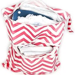 SNAPPSY Baby Waterproof Zipper Reusable Cloth Diaper Bag Snap Tote Red and White Ripple Pattern-image-8