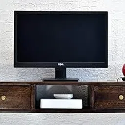 SamDecors Solid Sheesham Wood (Rosewood) Ruble Wall Hanging Two Draw TV Unit/Cabinet/Shelf (Lacquer Finish, Dark Walnut)-picture-24