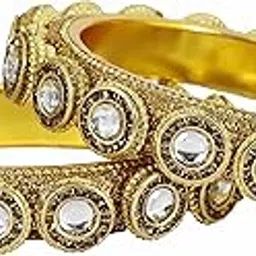 nmii Metal with Golden Zircon Stone & Beads Work Traditional Rajwadi Style Kada Bangles Set For Women & Girls | Gold Plated Bangles | Stylish Kangan | Bangles Set Wedding, Party, Occasion- Set of 2-picture-10