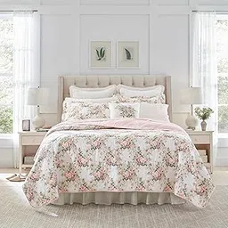 Laura Ashley- Queen Quilt Set, Cotton Reversible Bedding Set, All Season Cottage Home Décor (Joyce Pink, Queen)-image-17