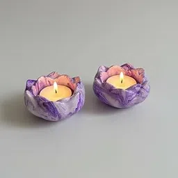 Concrete Handcrafted Aster Tealight Holder Best for Home Decor/Special Occasion/Candle Holder for Living Room/Diwali Decoration (Pack of 2)(Purple)-picture-30