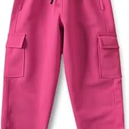 Trampoline Girls Cotton Terry Cargo Joggers with 4 Utility Pockets | Elastic Waist with Drawstring | Ribbed Cuffs | Soft Kids Jogger Pants for Casual Wear & Outdoor Play-image-15