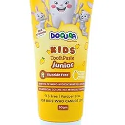 Docura Kids Toothpaste Junior, Natural Mango Flavour | Fluoride-Free, Safe if Swallowed | With Nano-Hydroxyapatite & Xylitol for Stronger Teeth | 50g + Free Baby Finger Toothbrush-picture-11