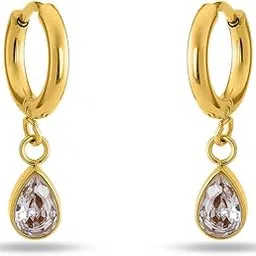 palmonas 18k Gold Plated Solitaire Drop Hoop Earrings for Womens Waterproof & Anti-Tarnish-picture-34