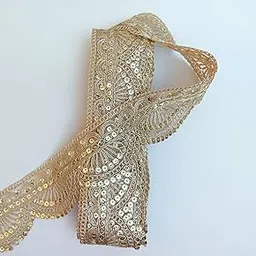 Decorative Floral Embroidered Border Lace Trim, Maroon and Gold Bridal Border Lace (Light Golden, 8.5 Meter)-image-17