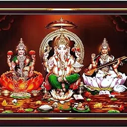 Pavan Photo Laminations Lakshmi Devi Ganesha Saraswati Ganesh Hanging Wall Painting Framed Home Decor (Wood,Matte,Brown,Small Size,6 x 8 Inch) B382S-picture-18