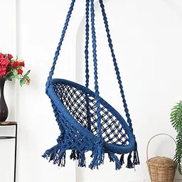 JULJULIA Hammock Swing Hanging Chair uyyala jula for Adult Kids Indoor Outdoor Balcony Sturdy Cotton Rope Swing Chair for Indoor, Outdoor, Bedroom - Blue (Pack of 1)-image-33
