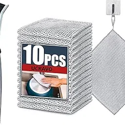 UCRAVO 10PcMultifunctional Non-Scratch Wire Dishcloth, Wire Dishwashing Rag, Steel Wire Dishwashing Cloth with 1Pc Crevice Gaps Cleaning Brush for Cookware, Scrubs, Cleans Dishes, Sinks, Counters-picture-59