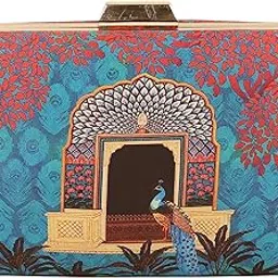 t & m the vogue Blue Color_Peacock Printed Women Clutch Width:19 cm, Height: 11.5cm-picture-11