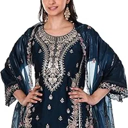 kadhai कला Pakistani Suit 3 Piece Set, Shimmer Royal Blue Tissue Jacquard, Siroski Embroidery Work, Party, XL Size-picture-55