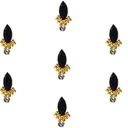 Comet Busters Fancy Black and Silver Stone Bindi with Gold Beads (BIN893)(10mm)-picture-46