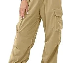 areal fashion Women's Parachute Cargo Pants/Trouser with Pockets for Hiking, Camping, Traveling, Outdoor Activities, Solid Drawstring Waist Flap Pocket Side-picture-21