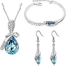 shining diva fashion Valentine Gift by Shining Diva Non Precious Metal Jewellery Set for Women (Blue)(rcmb216)-picture-44