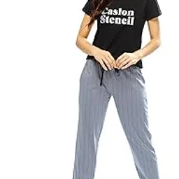 lotik Women's Cotton Lining Printed Half Sleeve Caslon Stencil Night Suit Set-picture-28