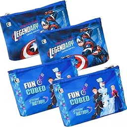 homestic Pack of 4 Pencil Pouch | Square Stationary Pouch | Pen-Pencil Box for Kids | School Geometry Pouch | Pencil Utility Bag | Zipper Pencil Organizer | Royal Blue & Blue-picture-23