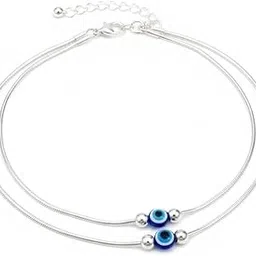 Silver plated Evil Eye Anklet for Women, Blue Glass Bead, Snake Chain Design, Traditional Protection Jewelry-picture-34