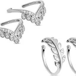 zavya 925 Sterling Silver Leaf Crown Rhodium Plated Cubic Zirconia Combo Women Toe Ring - Gift for Women | With Certificate of Authenticity and 925 Hallmark-picture-42