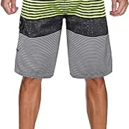 unitop Men's Quick Dry Striped Print Swim Trunk Surfing Beach Board Shorts Green-30 image 1