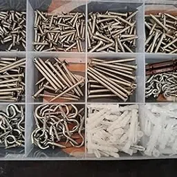 Do It Yourself 383 Pieces Home Improvement Phillips Head Steel Screws Set with Stainless Steel Cup Hooks and Plastic Wall Plugs-picture-21