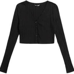 luipink Solid Crop Button Up Full Sleeve Casual Women Top T-Shirt for Girls-picture-55