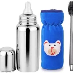 Premium Stainless Steel Baby Feeding Bottle Set, 3 Piece Kit with Insulated Cover, Cleaning Brush, Thermal Flask Design-picture-34