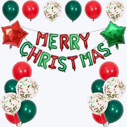 46cs Merry Christmas Balloons Banner, Christmas Letter Foil Balloons with Stars Red Green Balloons - Xmas Party Supplies Decorations Home Party Decor (46pcs Red Green)-picture-16