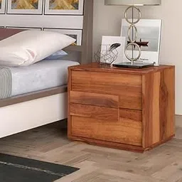 Solid Sheesham Wood Bedside Table for Bedroom | Handmade Pure Wooden Bed Side Nightstand End Table with 2 Drawer Storage | Ideal Furniture for Living Room Home (Natural Finish)-image-91