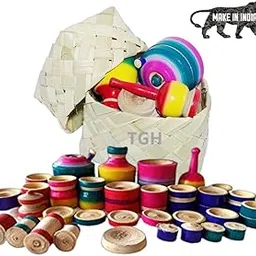 Trustful Traditional Wood Kitchen Set - Chekka Bommalu for Kids Multi Colour Choppu Saman Set 32 Piece-picture-12