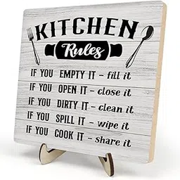 Kitchen Wooden Decor Sign, Rustic Kitchen Wooden Plaque, Inspirational Quote Wood Sign Decor for Rustic Farmhouse Home Living Room Dining Room Shelf Table Decoration, 5.9 x 5.9 inches-image-53