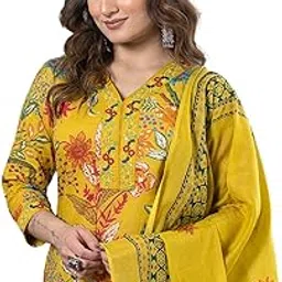 arayna Women’s Pure Cotton Floral Kurta Set with Pants & Dupatta | Embroidered V-Neck Ethnic Suit-picture-40