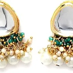 karatcart Gold Plated Green Crystal and Pearl Studded Polki Kundan Stud Earrings for Women-picture-31