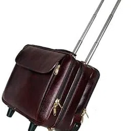 hyatt leather accessories Men's Leather Cabin Size Travelling Suitcase Luggage Trolley Bag (Brown, 42 L)-picture-41