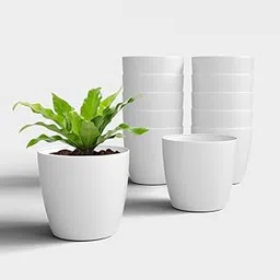 YUCCABE ITALIA SHERA Stella 8 Inch Pack of 12 Piece Plastic Plant Pot for Home Decor Indoor Plant Pots for Living Room Plastic Flower Pot for Garden (White)-image-2