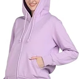 Women's Regular Fit Hooded Neck Cotton Fleece Sweatshirt Full Zipped Hoodie Plum-picture-21