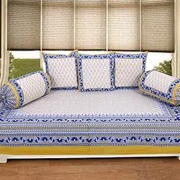 Texstylers 100% Cotton Floral Pattern Jaipuri Print Diwan Set(Pack of 6) (Yellow)-picture-10