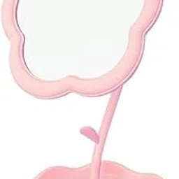 Flower Shaped Desk Mirror with Tray Adjustable Angle Tabletop Vanity Makeup Mirror for Home Decoration (Pink)-image-48