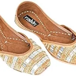 Women's/Girl's Leather Soft and Comfortable Traditional Golden Mirror Haze Jutti | Mojari | Belly with Embroidery Workn'srl's Leather Soft and Comfortable Traditional Golden Mirror Haze Jutti | Mojari | Nakh-picture-22