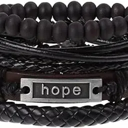vientiq Braided Beaded Leather Set 4 pcs Braclet For Men/Boys-picture-41
