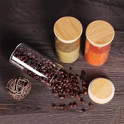 Round small Glass Containers for Kitchen Storage, Borosilicate air tight jars with Bamboo Lids, Canister for Spices, Snacks, Dry-Food, Tea, Coffee, Flour, Multi-Grain (320 ML ROUND JARS, 3 PIECE)-picture-19