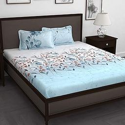 Story@Home Bedsheet for King Size Bed | Cotton Bedsheet | Floral | King Size Bed Sheet Cotton with 2 King Pillow Covers (270 x 270cm, Sky Blue) | Perfect for Home Decor | 240TC-picture-44