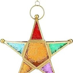 NMEXX Star Multi Metal and Glass Handcrafted Collections Festive Decorative Hanging Tealight Candle Holder Home Decor with Chain Hangs for Diwali, Christmas Home and Party Decorations 6,5 Inch-picture-10