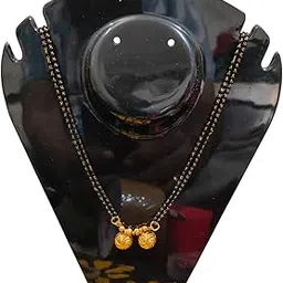 Traditional Mangalsutra Necklace with Gold-Plated Double Spiral Pendants, Black and Gold Beaded Chain-image-1