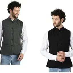 indiweaves Men Waistcoat Nehru/Modi Jacket for Winter (Pack of 2) Grey::Black-picture-35