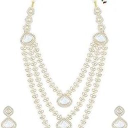 zaveri pearls Gold Tone Dazzling Stones Layered Bridal Necklace & Earring Set For Women-ZPFK21300-picture-13