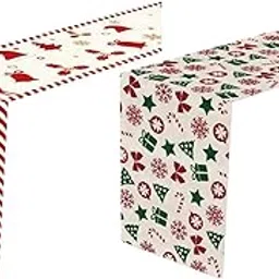 Jazzy Pearls® 2 Pieces Linen Christmas Table Cloth for Dining Room Holiday Party Style A|Home & Garden | Kitchen Dining & Bar | Linens & Textiles | Table Runners-picture-10