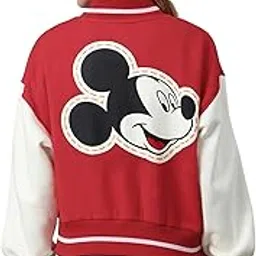 free authority Official Mickey & Friends Graphic Printed Off White & Red Varsity Jacket For Women-picture-28